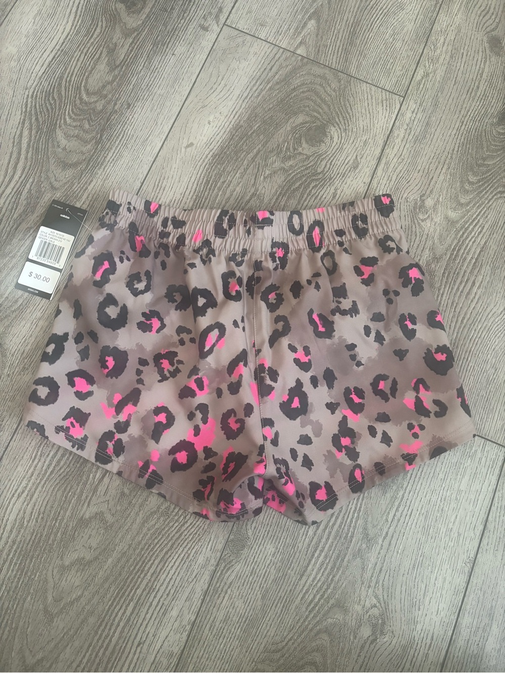 Adidas girls Leopard Print Running Shorts - Taupe with Black & Pink Accents - Picture 2 of 6